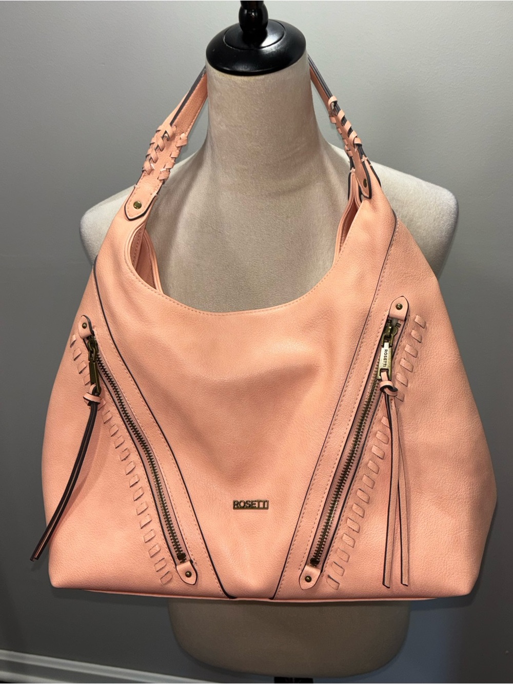 Rosetti Blush Pink Leather Shoulder Bag with Braided Strap